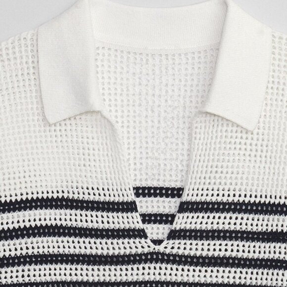 GAP White/Neutral Stripe Relaxed Crochet Collared Sweater/NWT/M - Picture 10 of 12